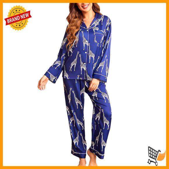 Silk Satin Pajama Set Lace Pattern Button Up Loungewear Elegant Sleepwear